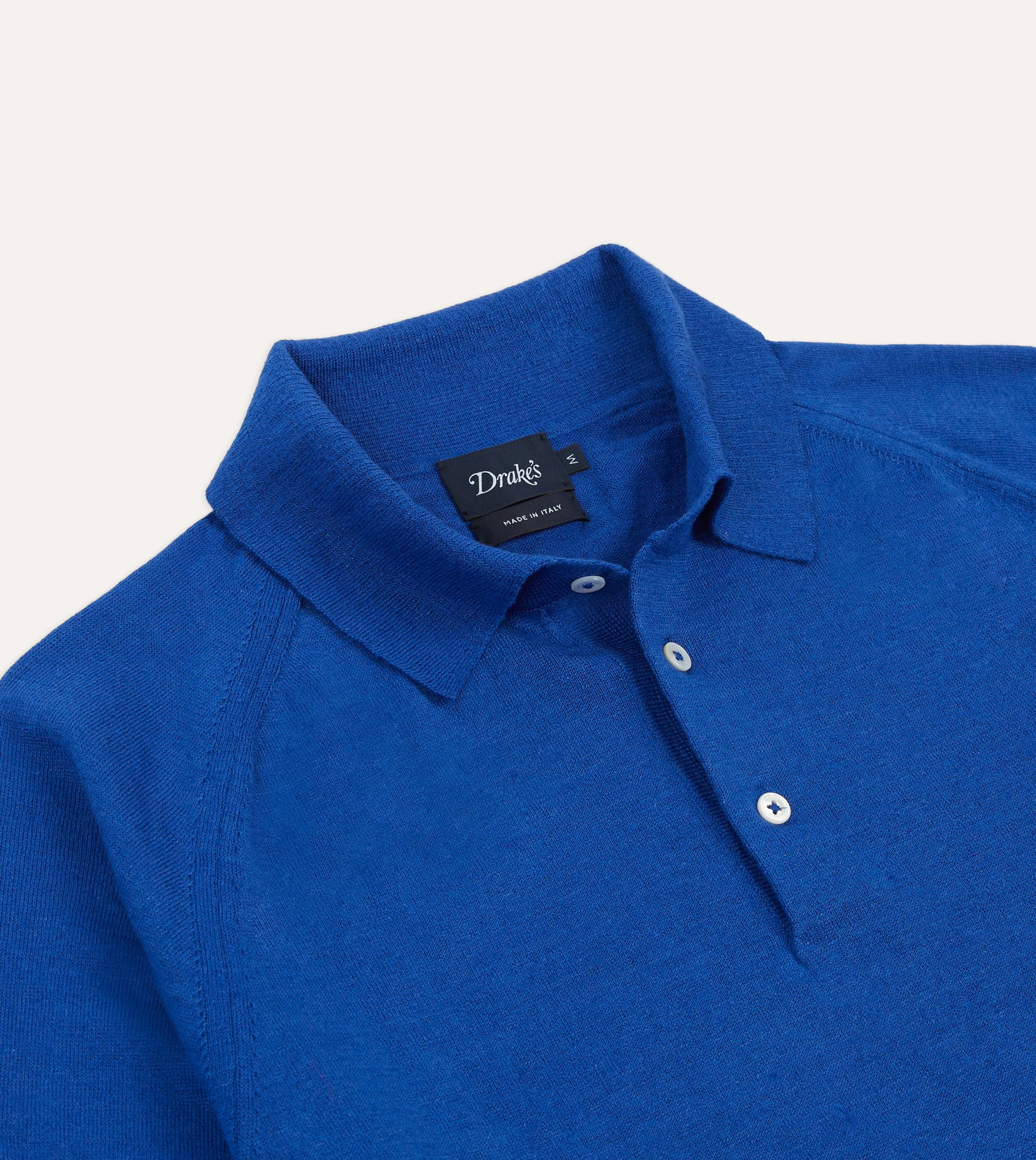 Modern Layer NonIrritating Stitching Blue Linen-Cotton Knitted Long-Sleeve Polo Shirt