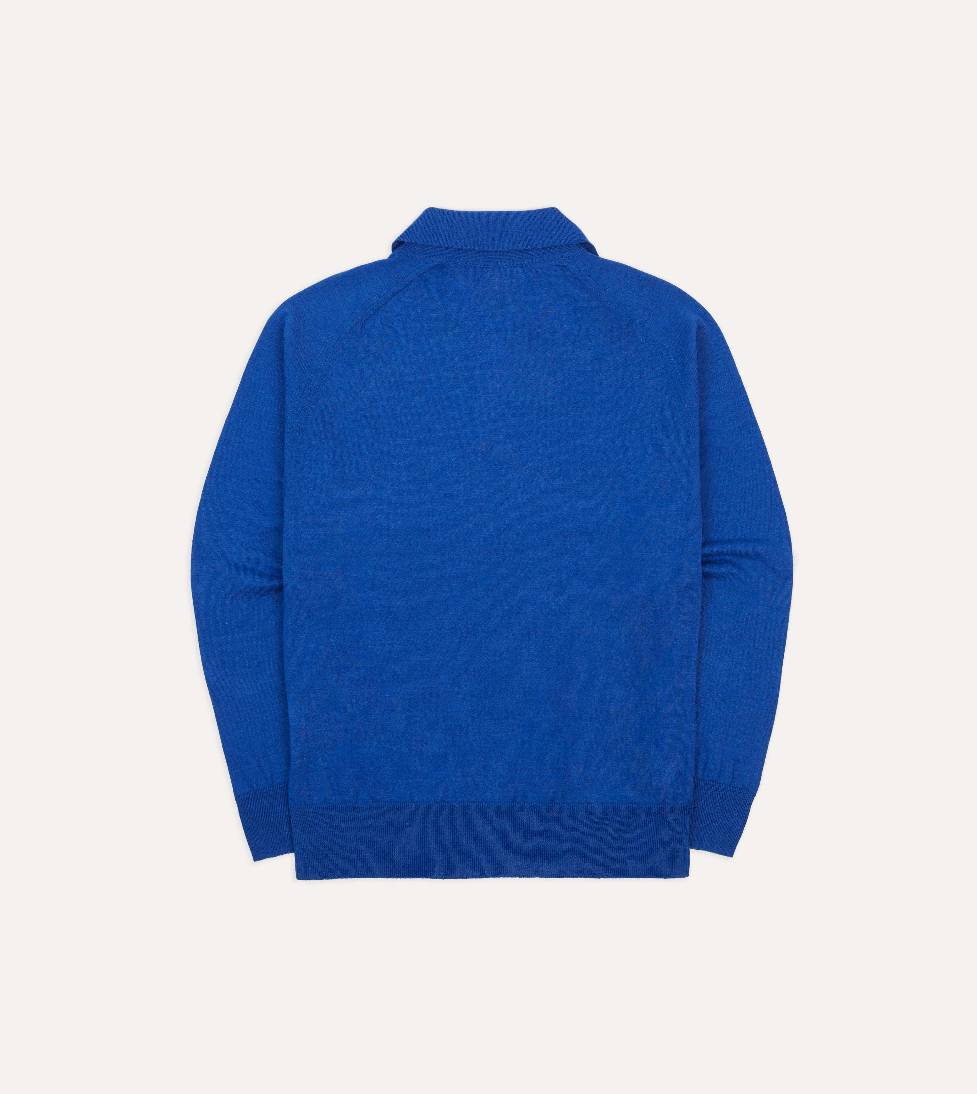 Non Irritating Seams Blue Linen-Cotton Knitted Long-Sleeve Polo Shirt