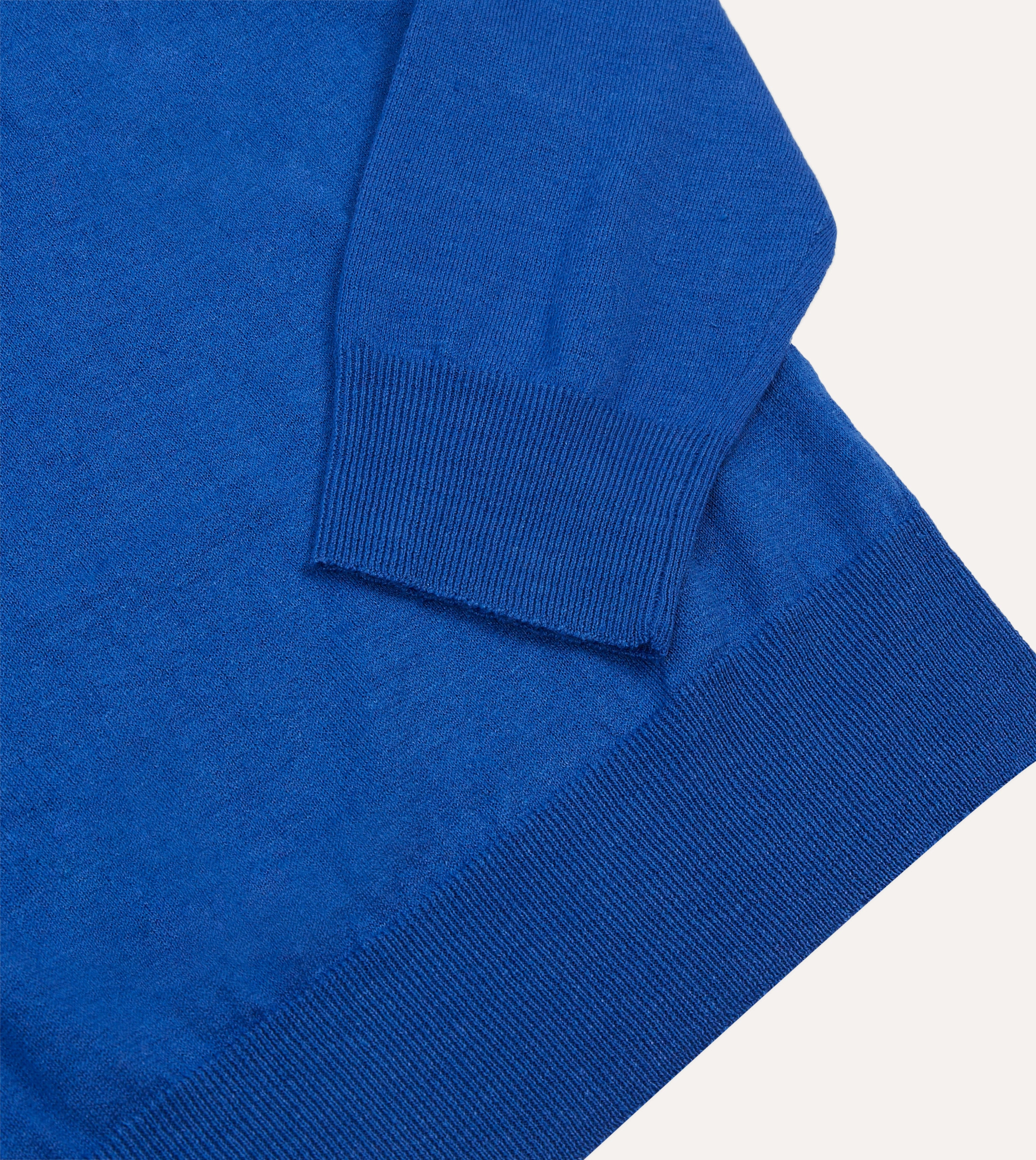 Blue Linen-Cotton Knitted Long-Sleeve Polo Shirt Relaxed Cut
