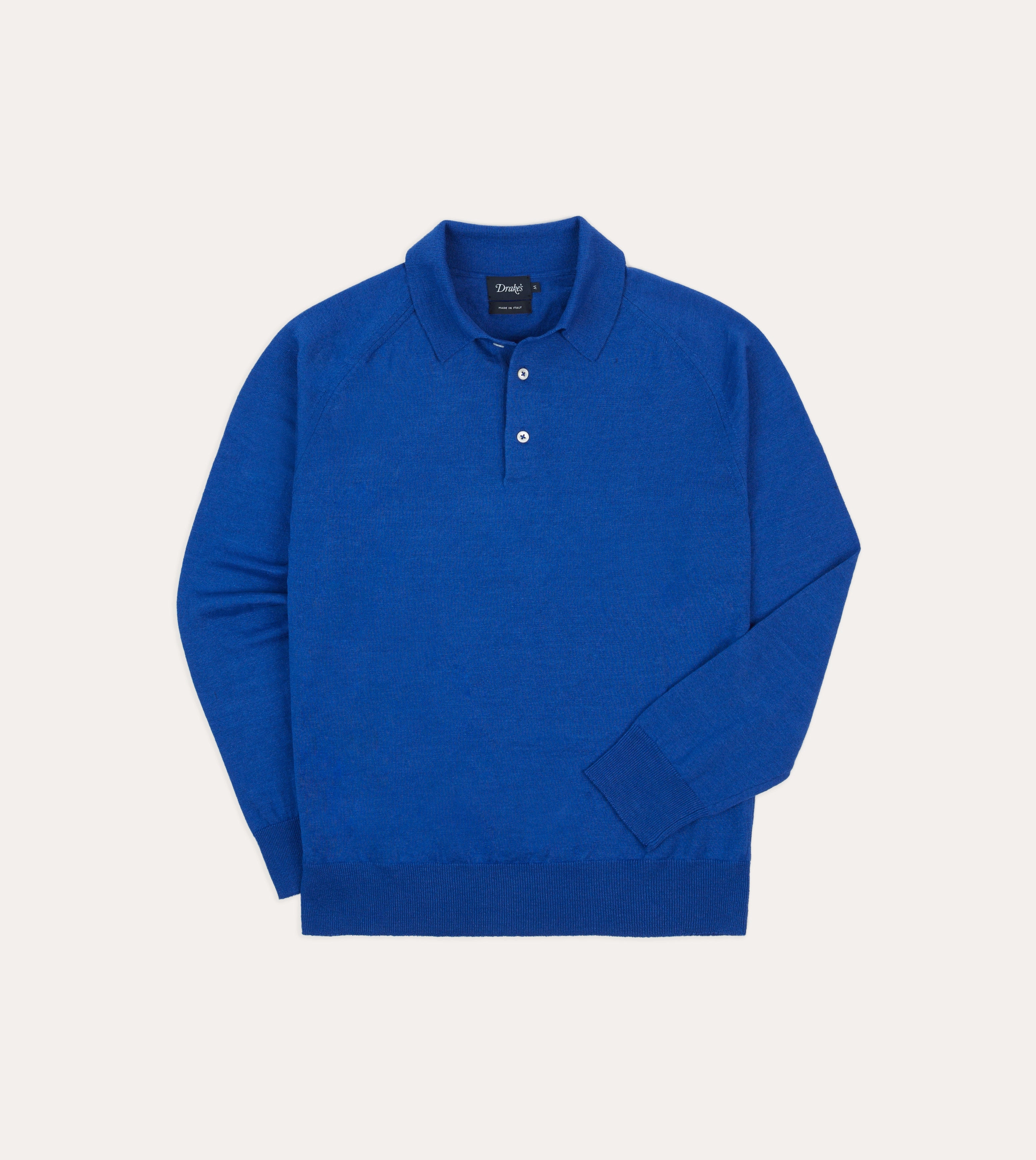 Eco Conscious Production Simple Warmth Blue Linen-Cotton Knitted Long-Sleeve Polo Shirt