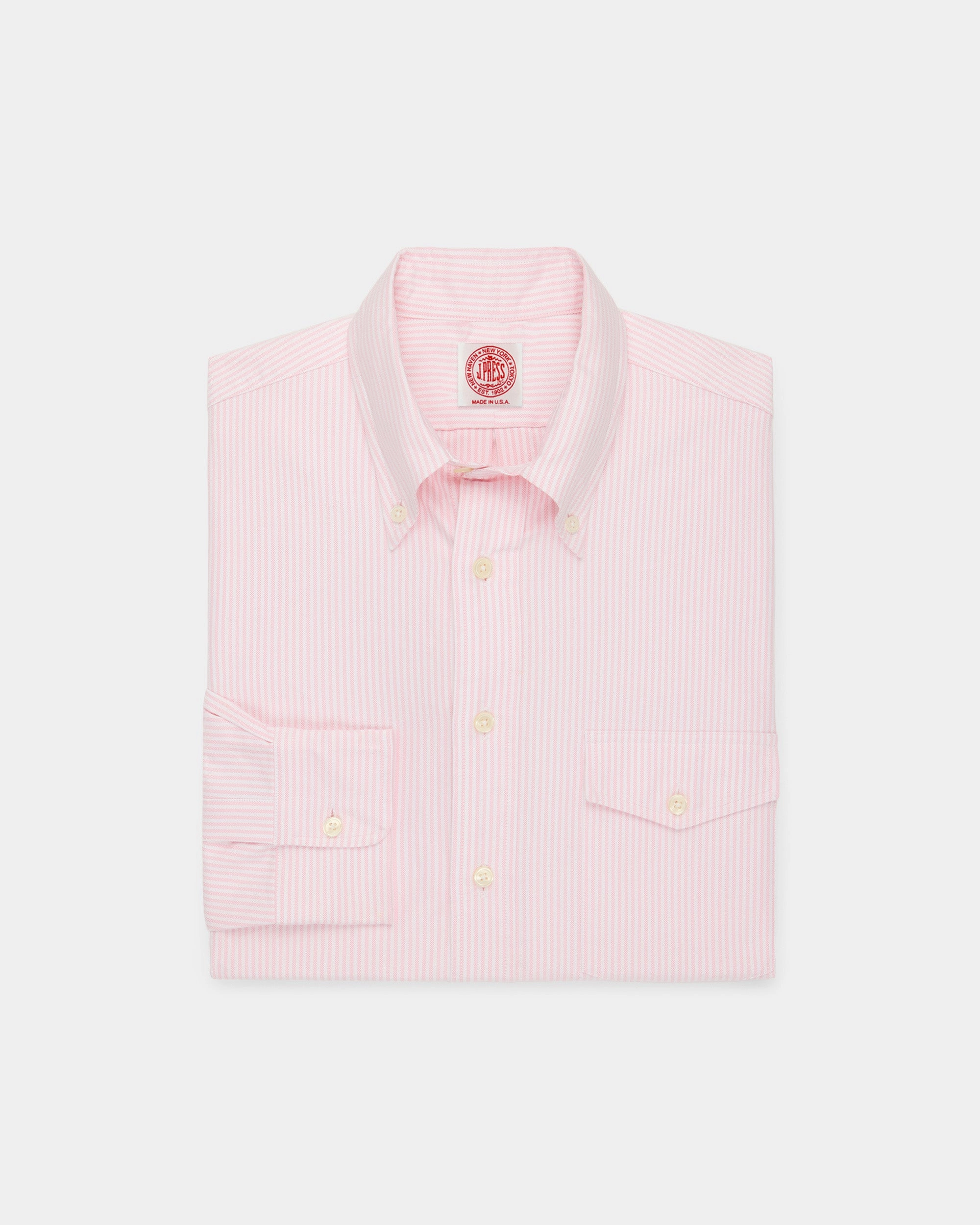 Made-in-USA Flap Pocket Pink University Stripe Oxford Cloth Shirt - Classic Fit Tuckable Hem