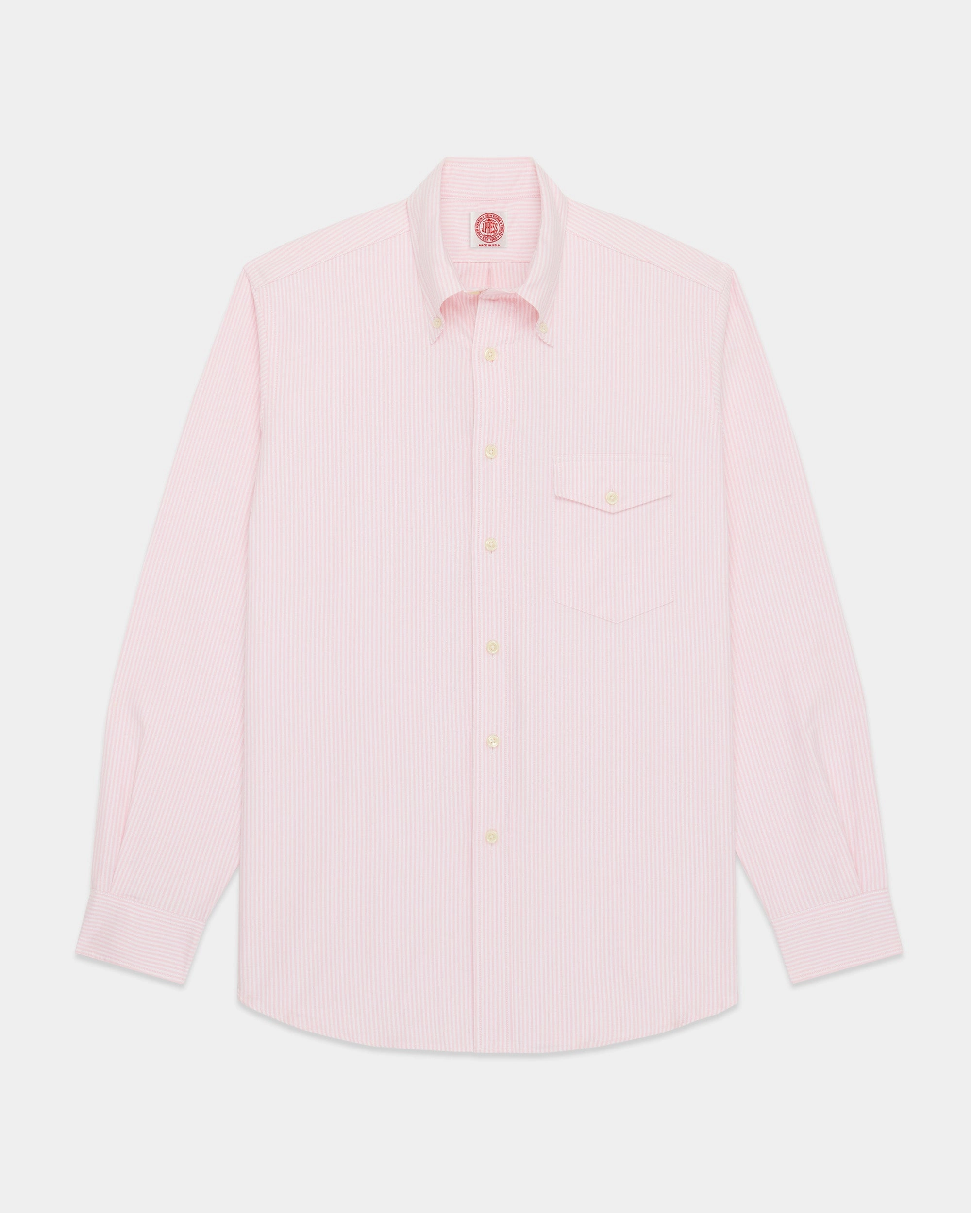 Made-in-USA Flap Pocket Pink University Stripe Oxford Cloth Shirt - Classic Fit Pure Cotton