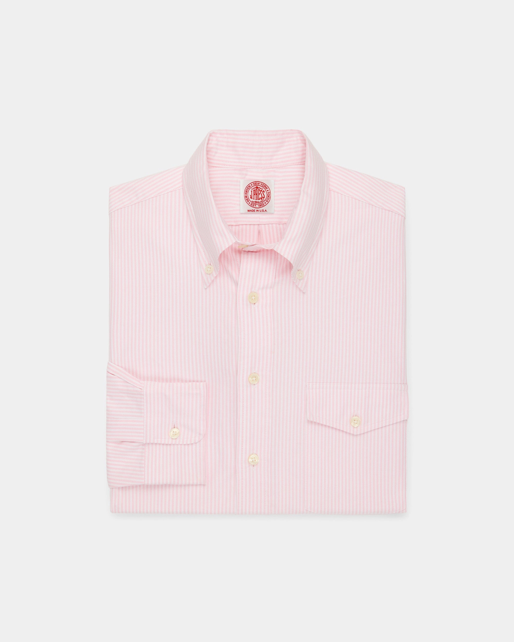 Made-in-USA Flap Pocket Pink University Stripe Oxford Cloth Shirt - Classic Fit Trendsetting Design Layering Essential