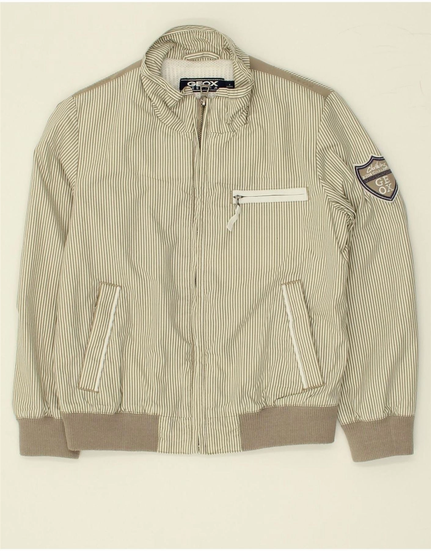 GEOX Boys Bomber Jacket 5-6 Years Beige Striped Polyamide Swim Reflective Trim