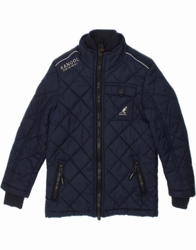 KANGOL Boys Graphic Quilted Jacket 6-7 Years Navy Blue Nylon Long Sleeve Multi Pocket Design