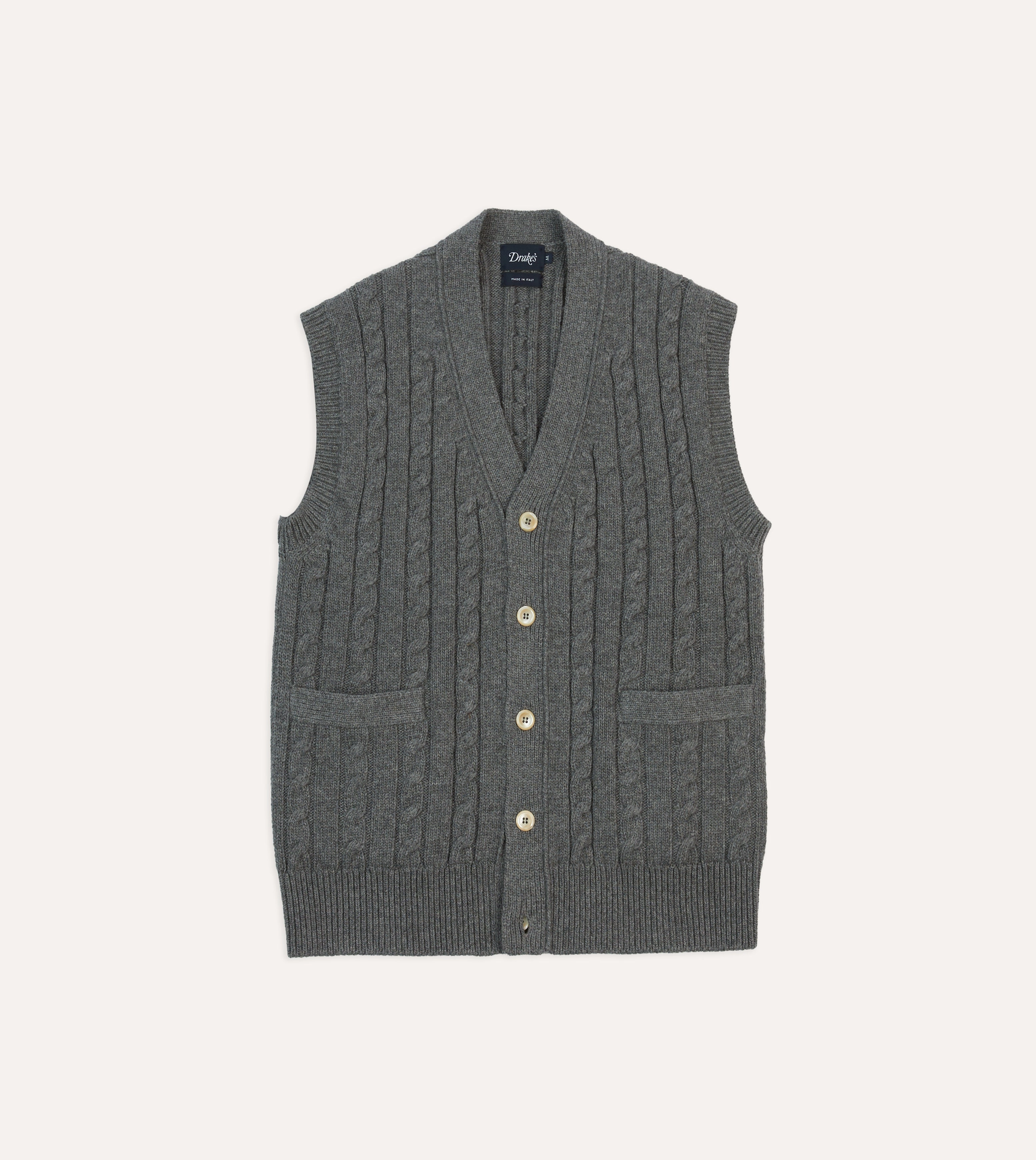 Grey Alpaca Lambswool Cable Knit Sleeveless Cardigan Easy Comfort Low Key
