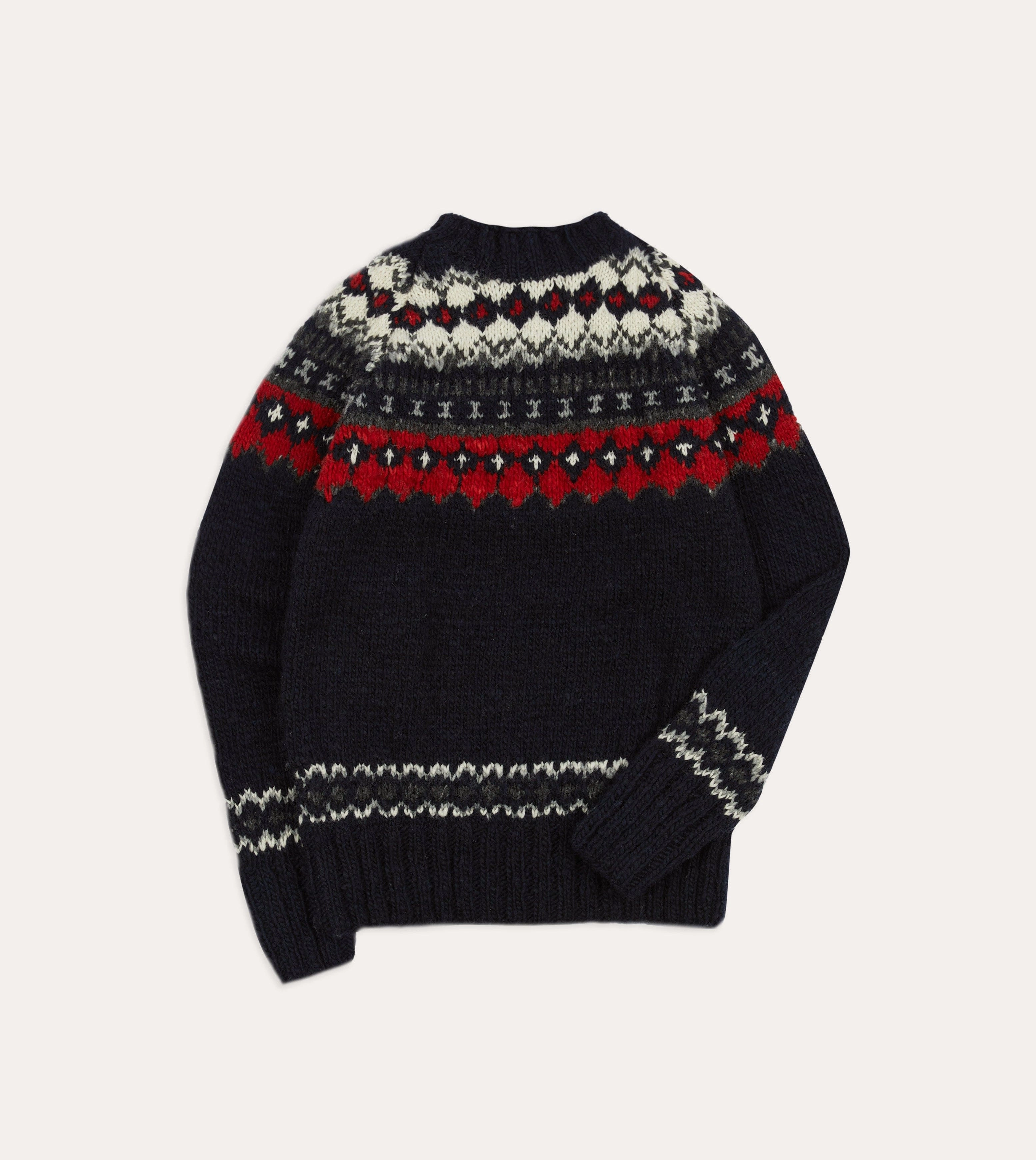 Chamula for Drake's Navy and Red Fairisle Merino Jumper simple design Water Repellent Treatment