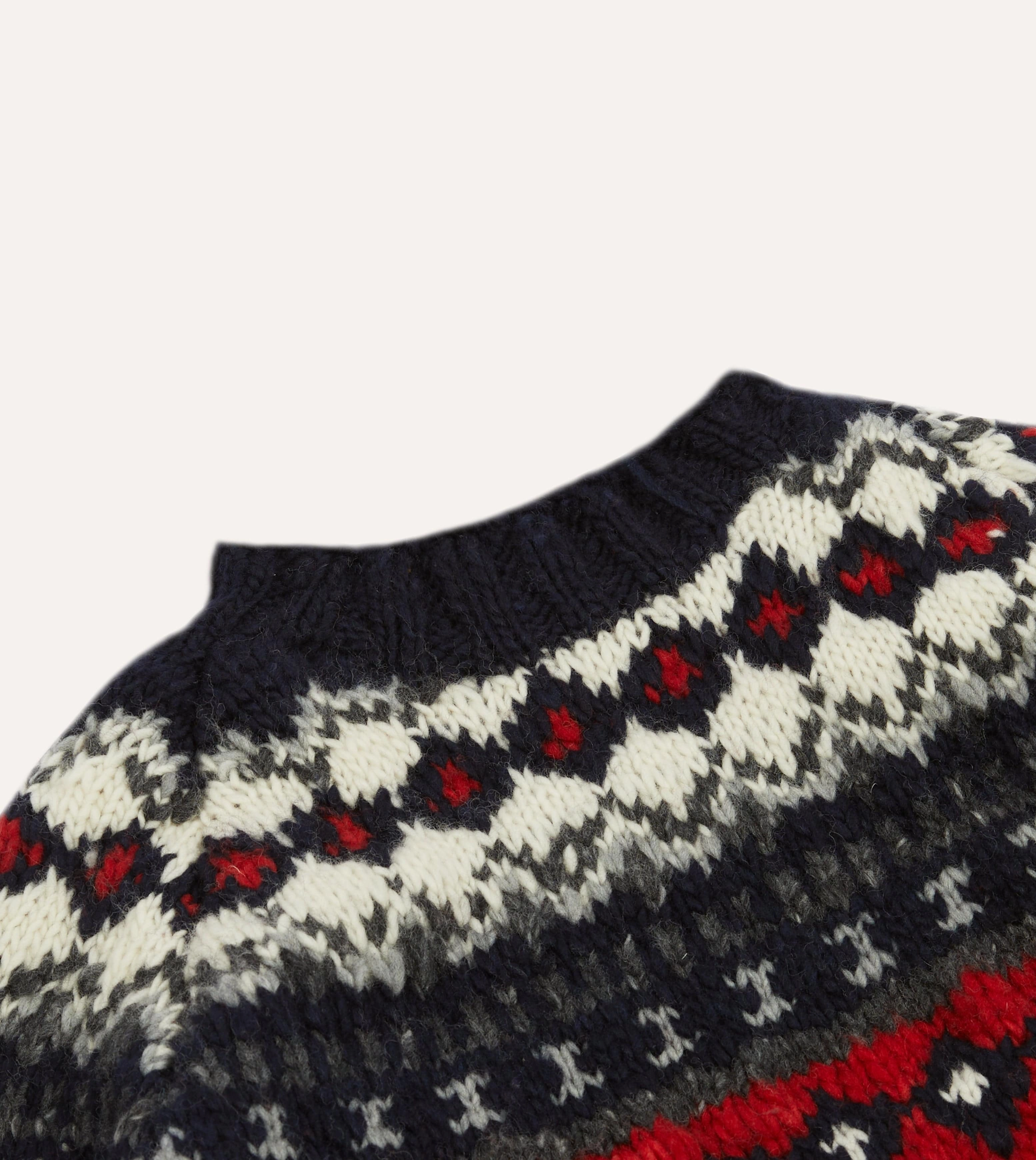 Chamula for Drake's Navy and Red Fairisle Merino Jumper machine washable material AntiPilling Technology
