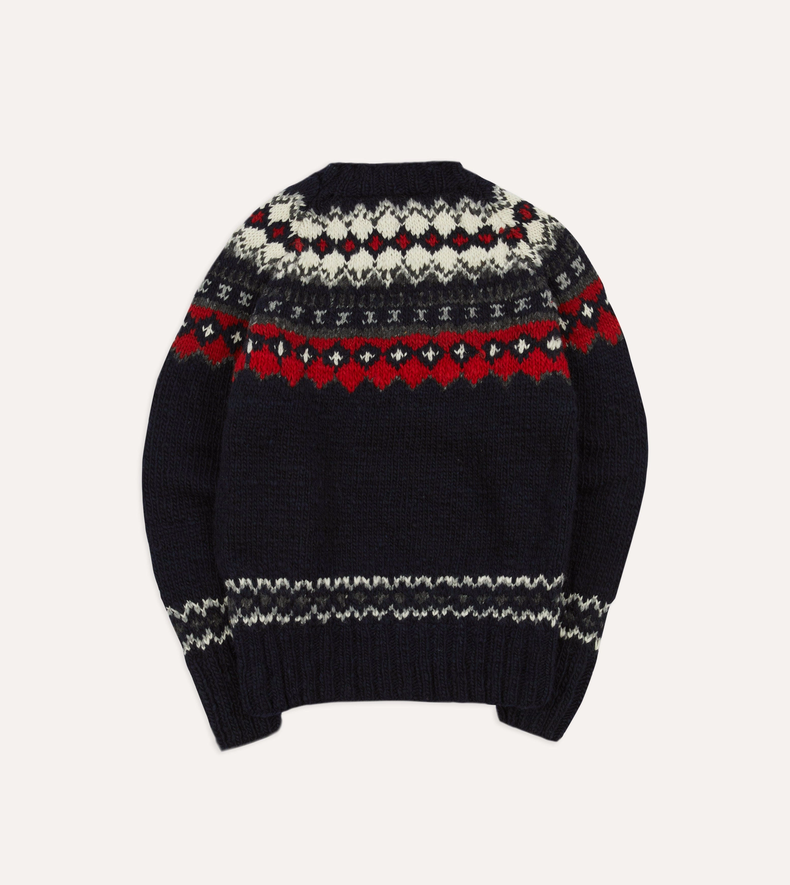 Chamula for Drake's Navy and Red Fairisle Merino Jumper Under Jacket