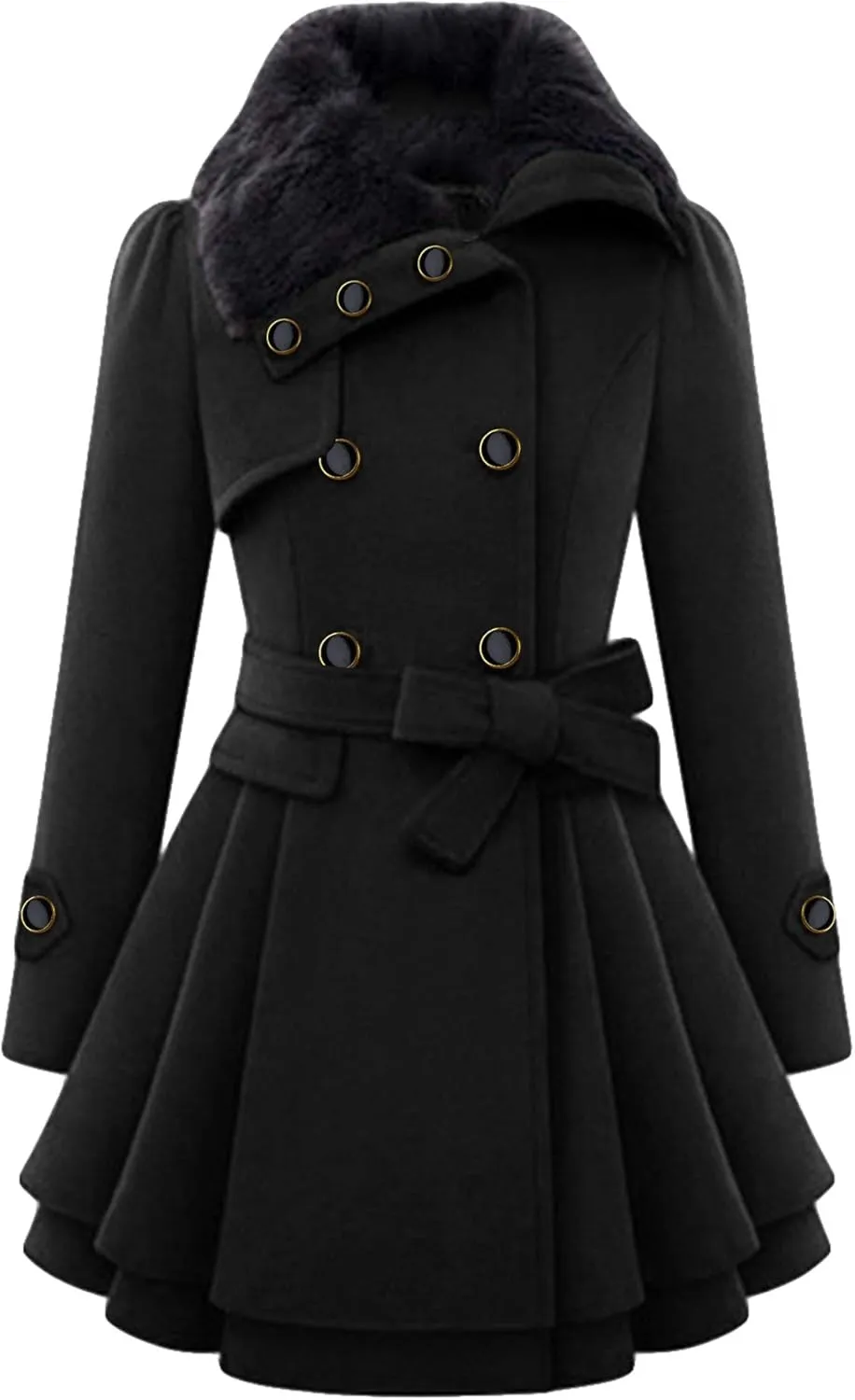 FLITAY Womens Trench Plus Size Casual Pea coat with Belt Hooded Checkered Double Breasted Coat