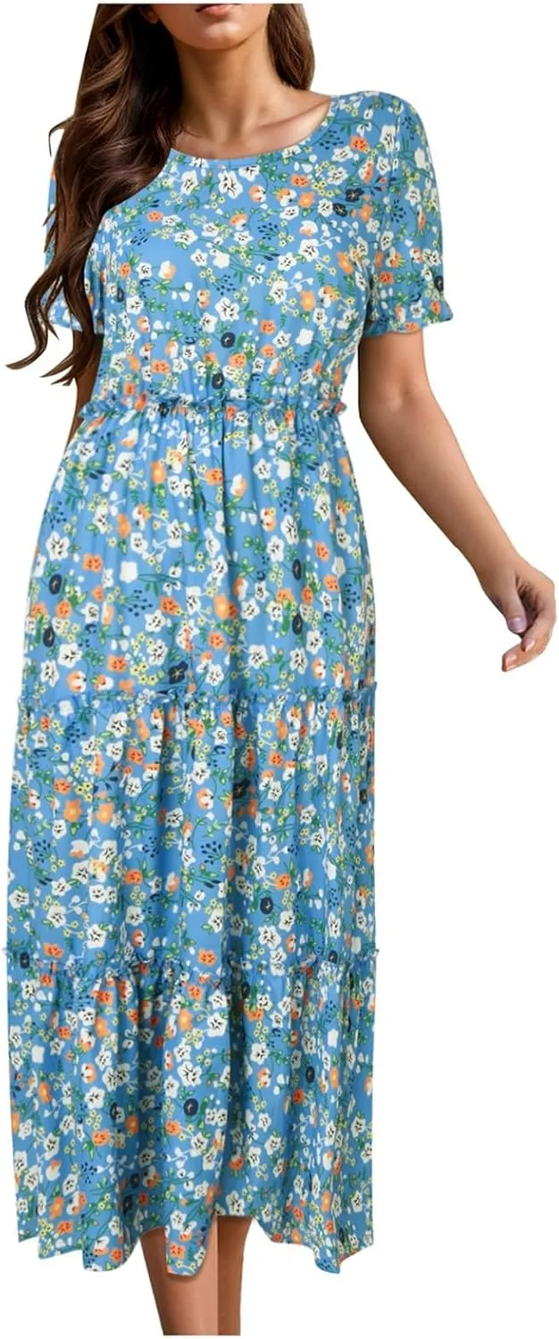 Floral Dress for Women Ruffle Spring Dresses 2025 Summer for Wedding Guest Over 50 Aline Hawaiian Dress Resort Wear