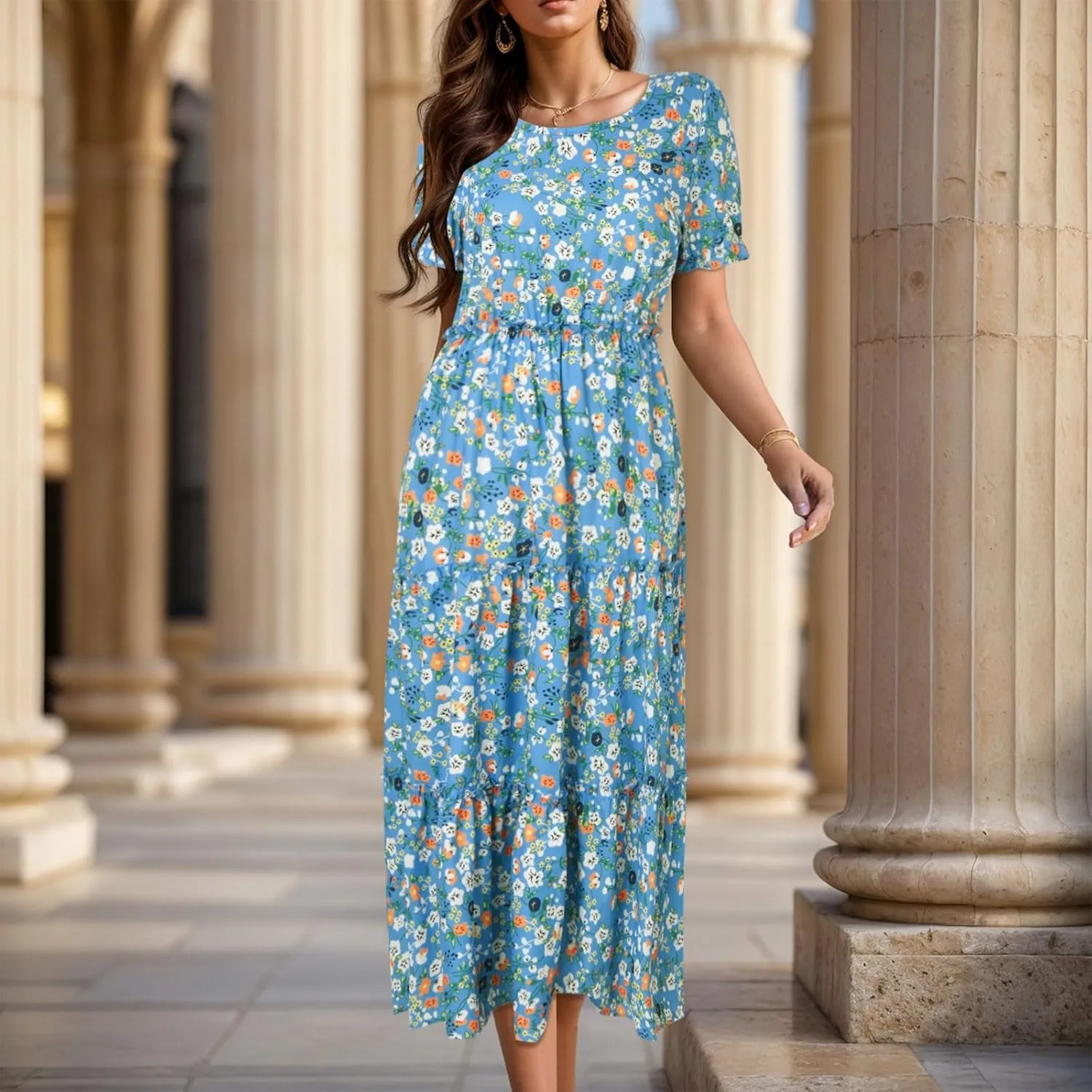 Floral Dress for Women Ruffle Spring Dresses 2025 Summer for Wedding Guest Over 50 Aline Hawaiian Dress Resort Wear
