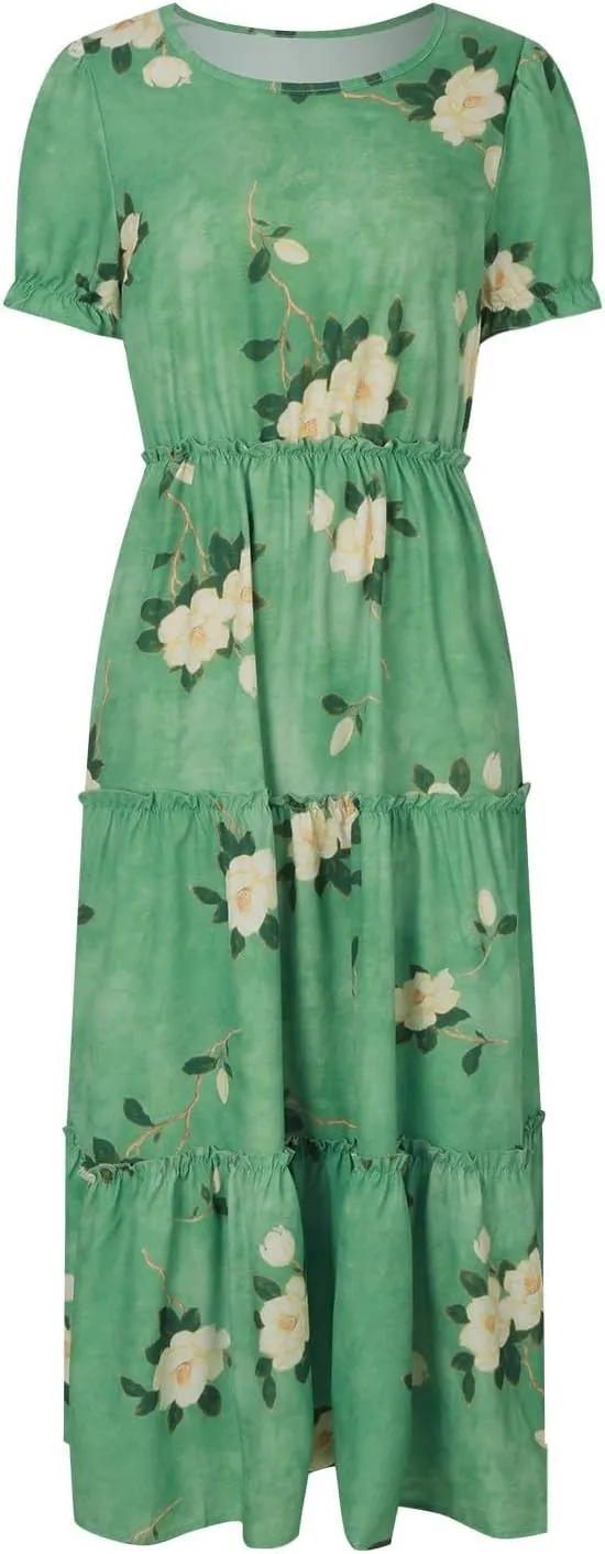 Floral Dress for Women Ruffle Spring Dresses 2025 Summer for Wedding Guest Over 50 Aline Hawaiian Dress Resort Wear