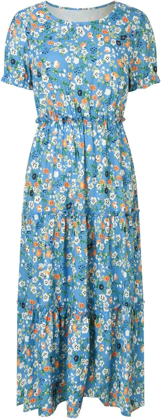Floral Dress for Women Ruffle Spring Dresses 2025 Summer for Wedding Guest Over 50 Aline Hawaiian Dress Resort Wear