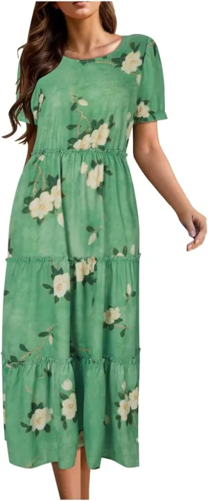 Floral Dress for Women Ruffle Spring Dresses 2025 Summer for Wedding Guest Over 50 Aline Hawaiian Dress Resort Wear