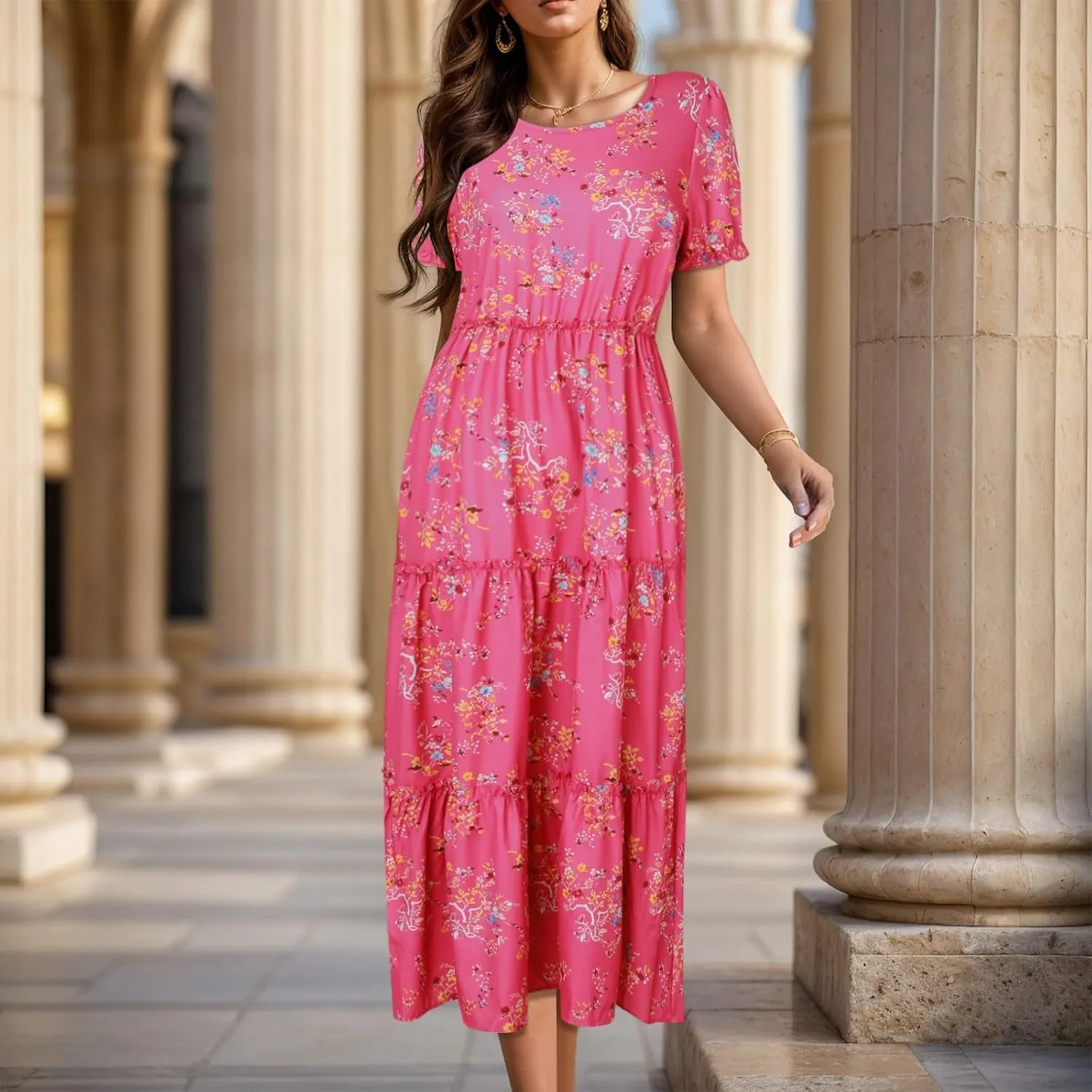 Floral Dress for Women Ruffle Spring Dresses 2025 Summer for Wedding Guest Over 50 Aline Hawaiian Dress Resort Wear