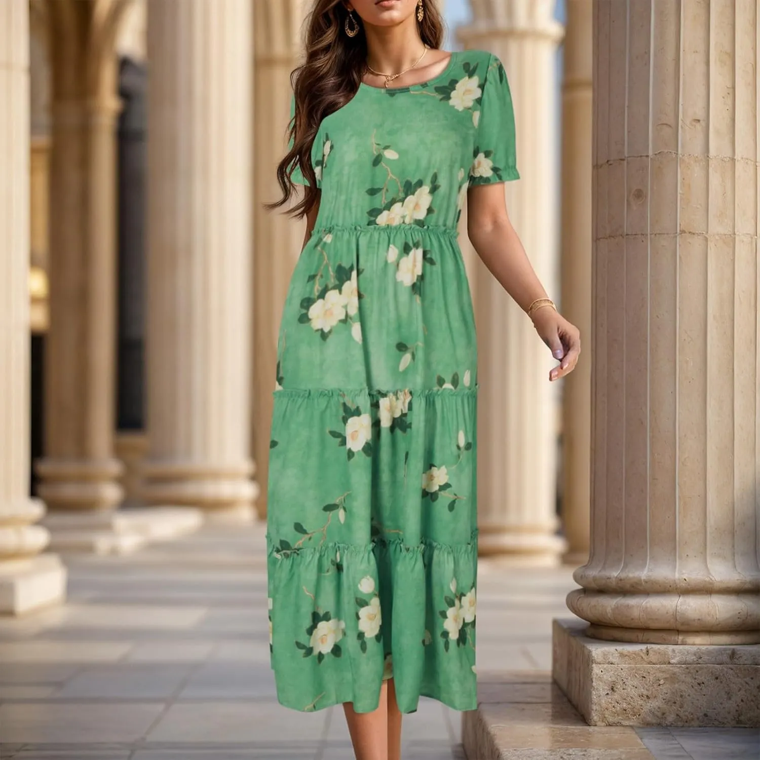 Floral Dress for Women Ruffle Spring Dresses 2025 Summer for Wedding Guest Over 50 Aline Hawaiian Dress Resort Wear