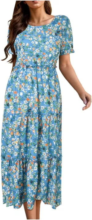 Floral Dress for Women Ruffle Spring Dresses 2025 Summer for Wedding Guest Over 50 Aline Hawaiian Dress Resort Wear