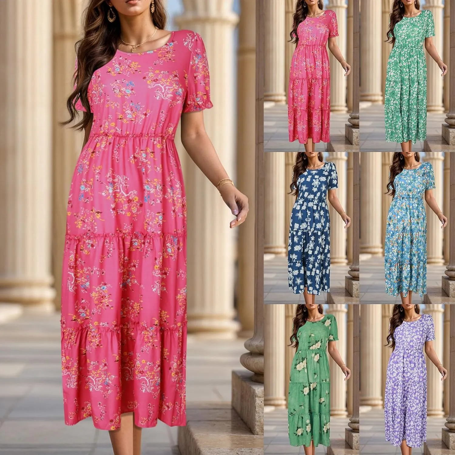Floral Dress for Women Ruffle Spring Dresses 2025 Summer for Wedding Guest Over 50 Aline Hawaiian Dress Resort Wear