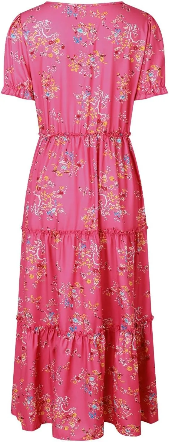 Floral Dress for Women Ruffle Spring Dresses 2025 Summer for Wedding Guest Over 50 Aline Hawaiian Dress Resort Wear