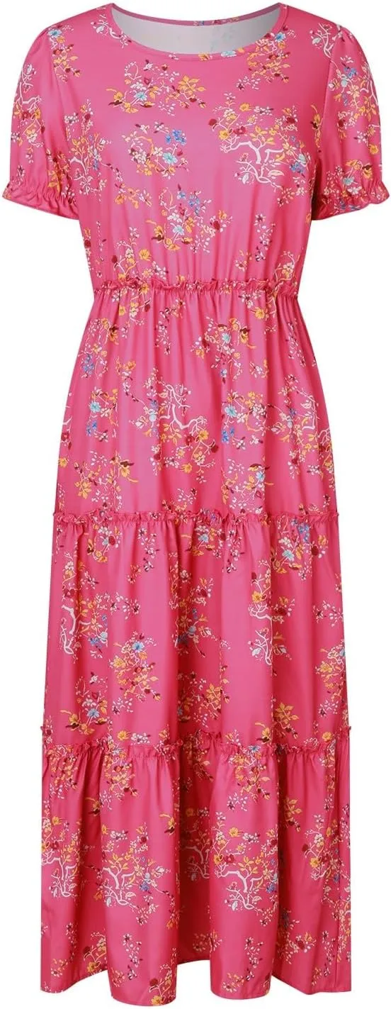 Floral Dress for Women Ruffle Spring Dresses 2025 Summer for Wedding Guest Over 50 Aline Hawaiian Dress Resort Wear