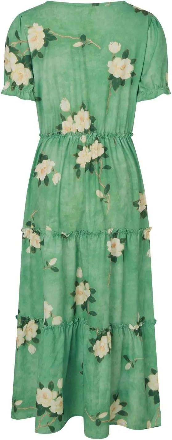 Floral Dress for Women Ruffle Spring Dresses 2025 Summer for Wedding Guest Over 50 Aline Hawaiian Dress Resort Wear