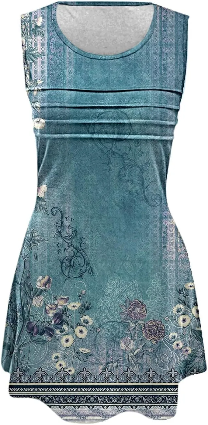 Floral Dresses for Women Womens with Pockets Summer Casual Tank Dress Sleeveless Midi Beach Dress Plus Size Dresses