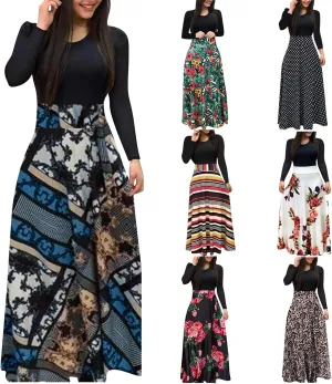Floral Maxi Dress for Women Casual Spring Long Sleeve Elegant Church Dresses Formal Tunic Plus Size Summer Dresses
