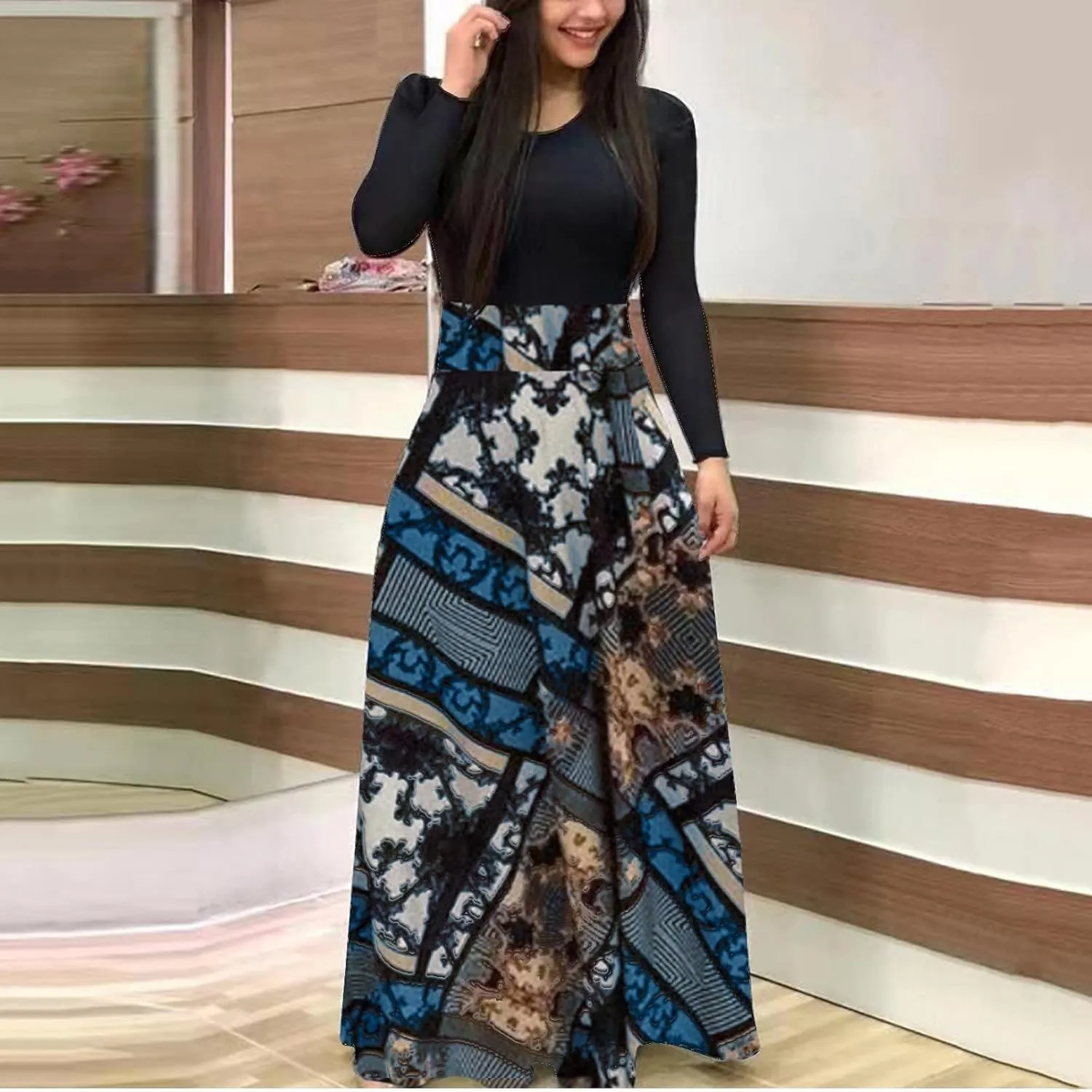 Floral Maxi Dress for Women Casual Spring Long Sleeve Elegant Church Dresses Formal Tunic Plus Size Summer Dresses