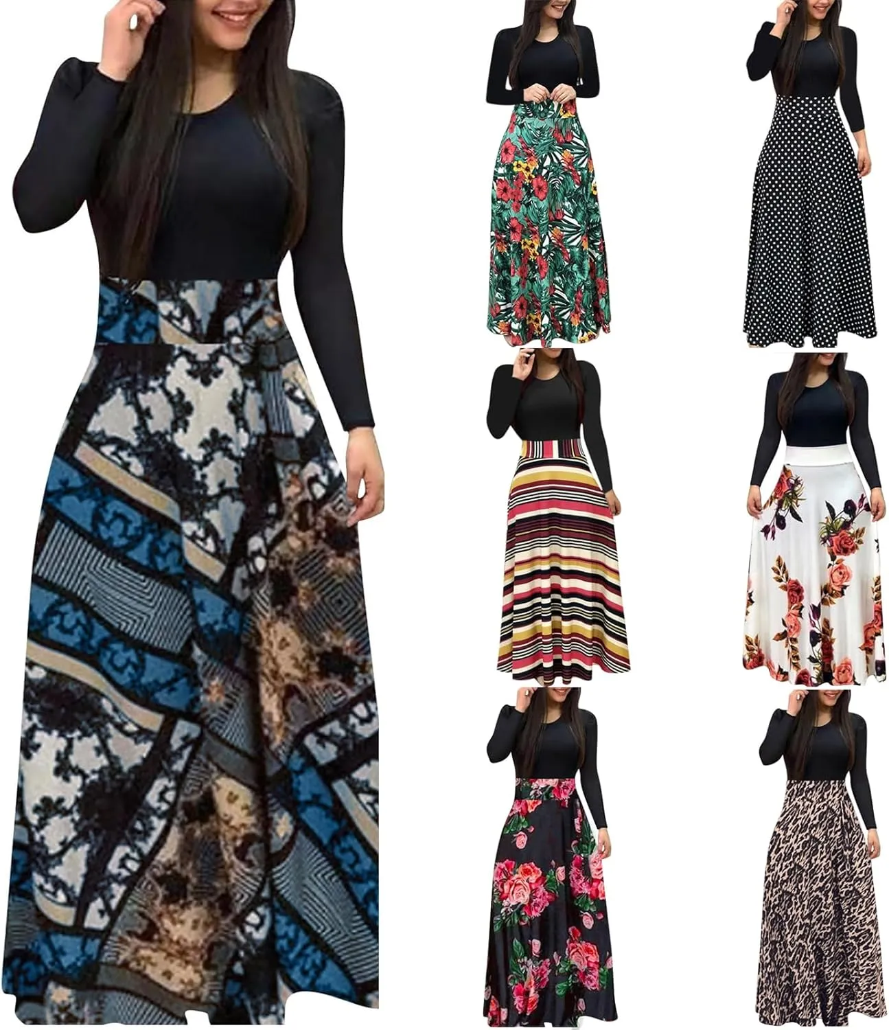 Floral Maxi Dress for Women Casual Spring Long Sleeve Elegant Church Dresses Formal Tunic Plus Size Summer Dresses