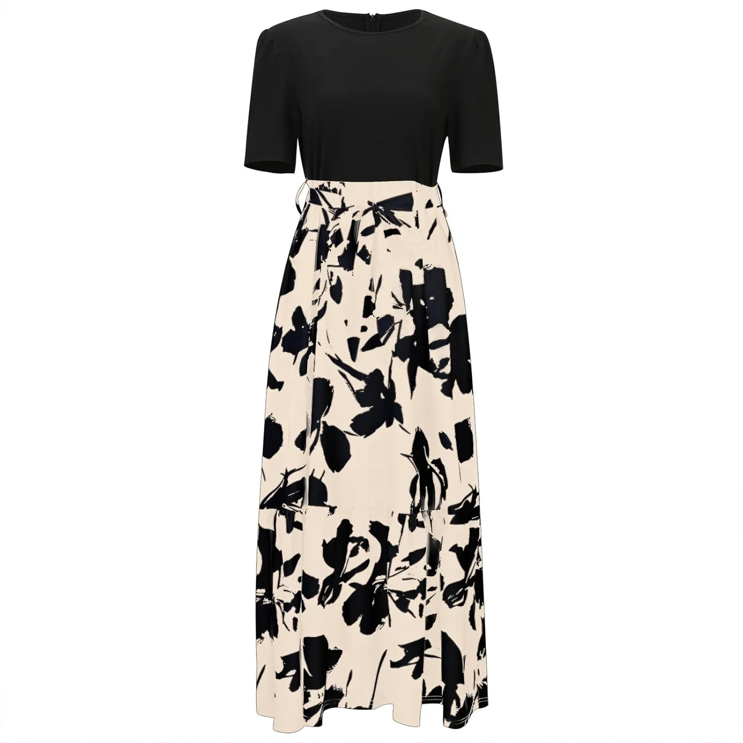 Floral Maxi Dresses for Women 2025 Summer Long Short Sleeve Casual Boho Sun Dresses A Line Patchwork Beach Dress