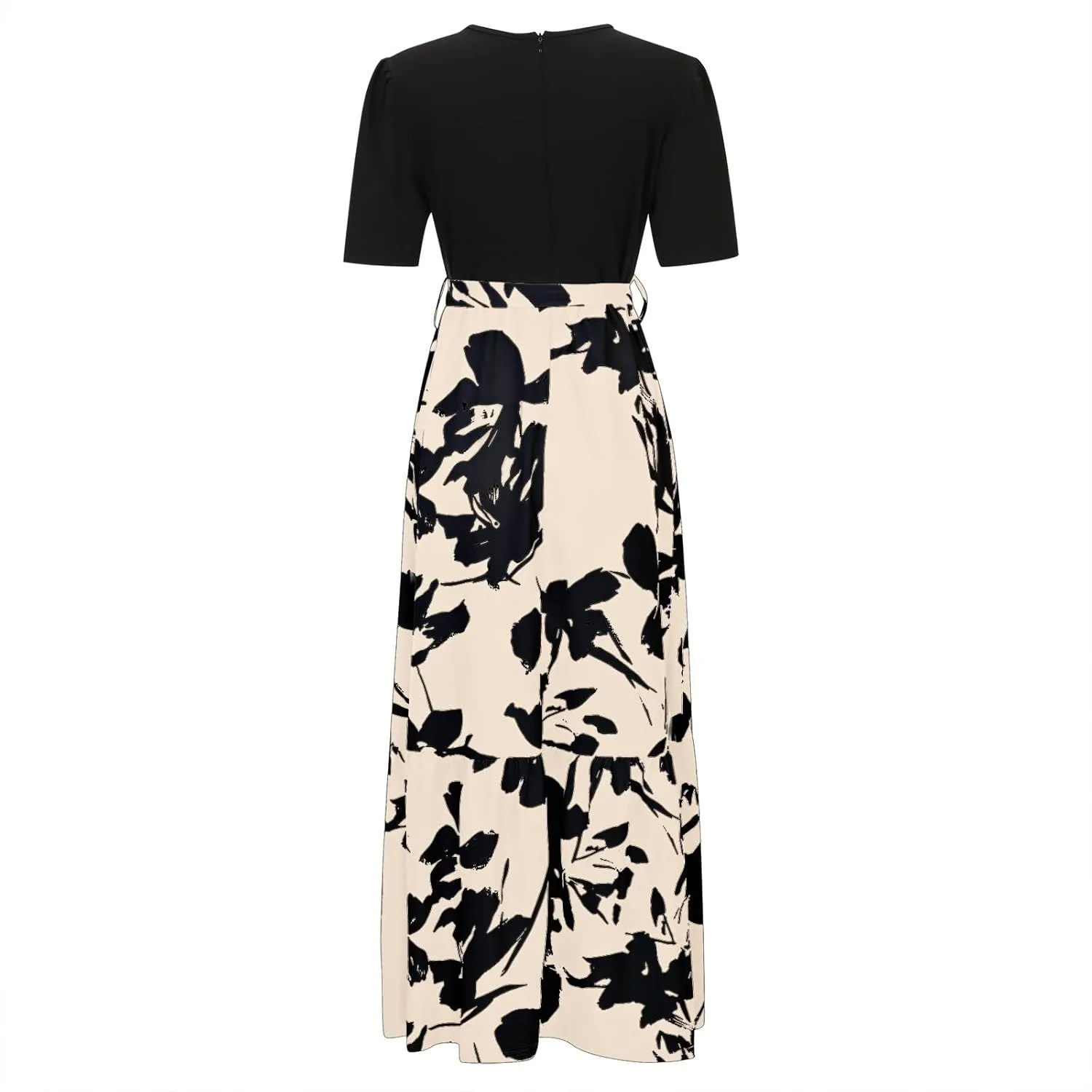 Floral Maxi Dresses for Women 2025 Summer Long Short Sleeve Casual Boho Sun Dresses A Line Patchwork Beach Dress