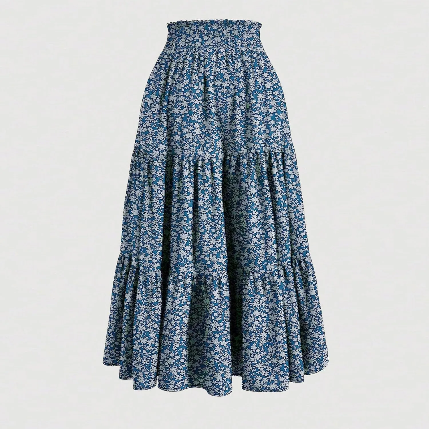 Floral Maxi Skirt for Women Summer Comfy Pleated Elastic High Waisted Skirts Vacation A-Line Flowy Swing Long Skirts