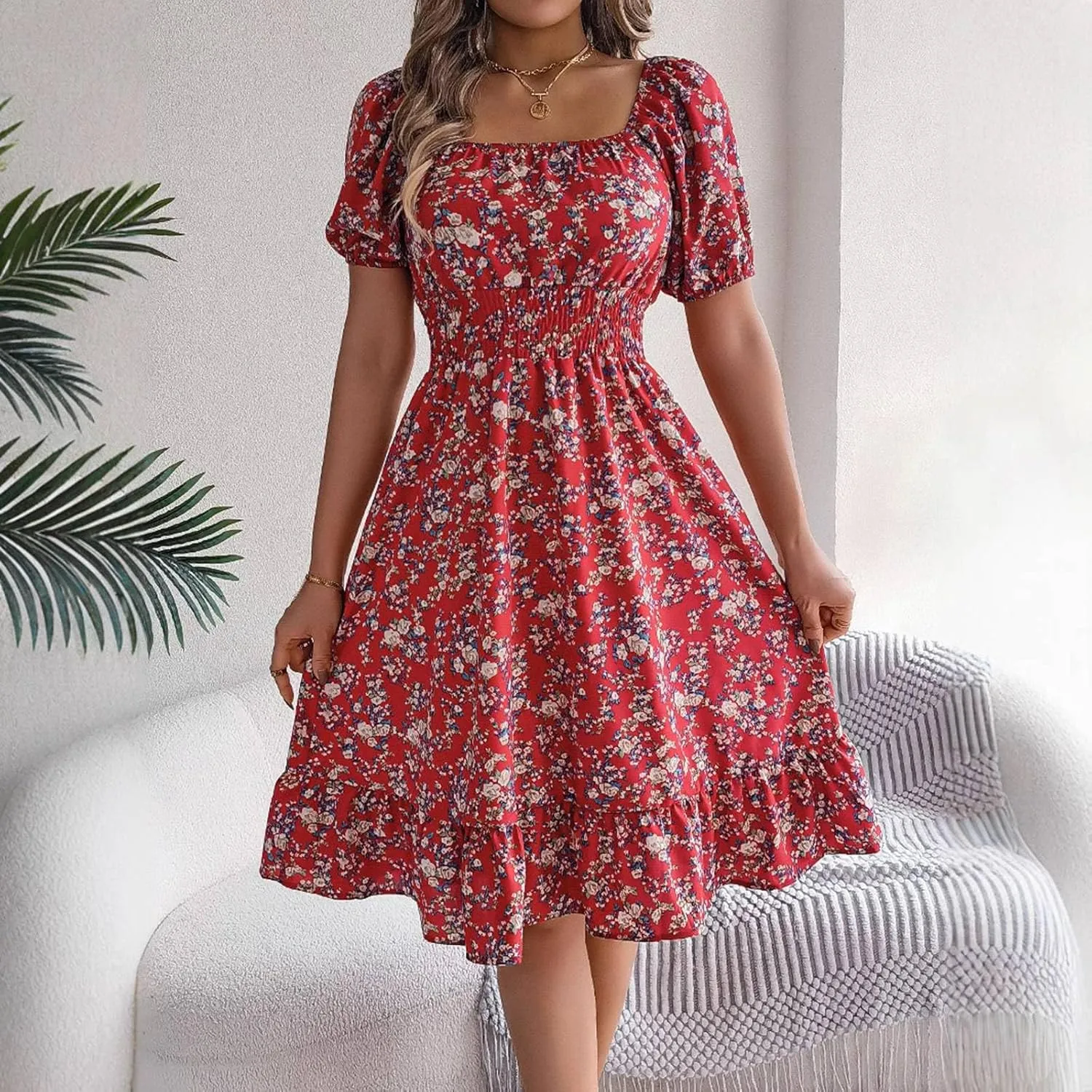 Floral Ruffle Dress Guest Wedding Dresses Spring Dresses for Women 2025 Summer Aline Hawaiian Dress Resort Wear
