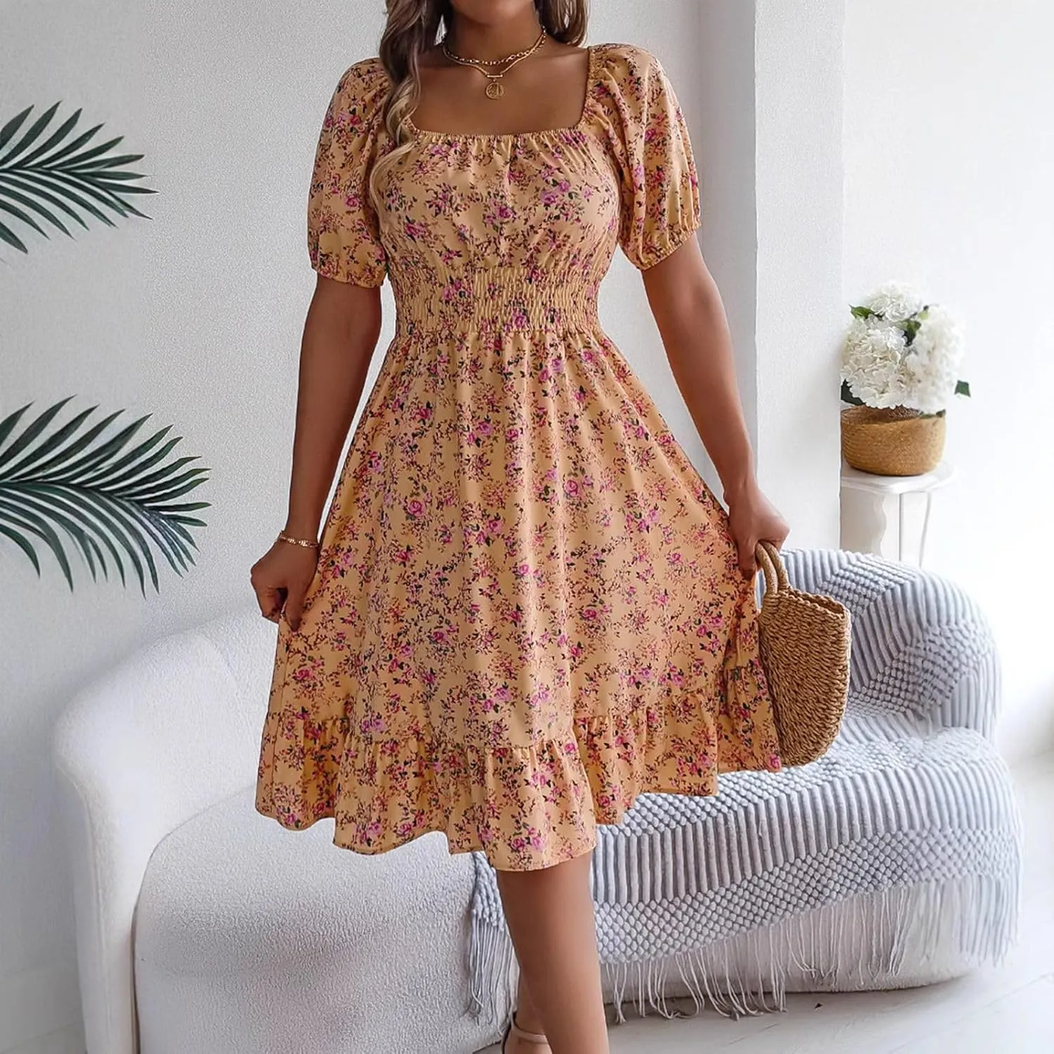 Floral Ruffle Dress Guest Wedding Dresses Spring Dresses for Women 2025 Summer Aline Hawaiian Dress Resort Wear