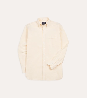 Yellow Ticking Stripe Cotton Oxford Cloth Button-Down Shirt Luxurious Feel Lightweight texture