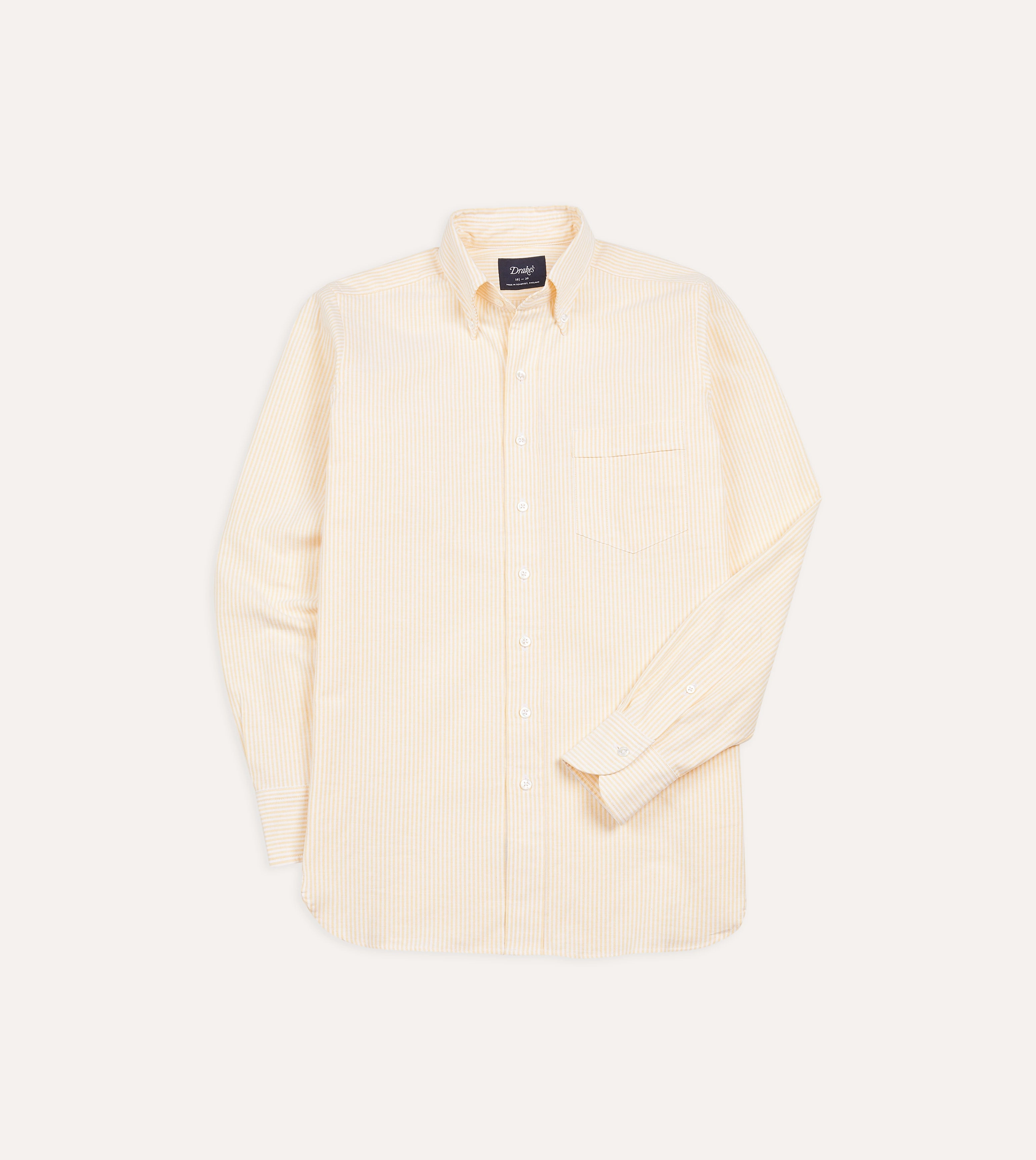 Yellow Ticking Stripe Cotton Oxford Cloth Button-Down Shirt Luxurious Feel Lightweight texture