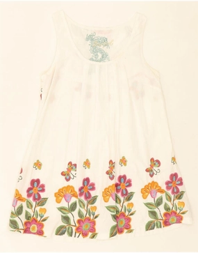 Vibrant Tone Mixed Fabric DESIGUAL Girls Sleeveless A-Line Dress 13-14 Years XL White Floral