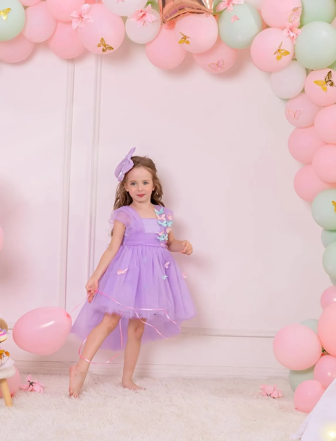 Flower Girl Dress Baby Girl Butterfly Tutu Dress Infant Toddler Sleeveless Tulle Birthday Dress Pageant Party Dresses