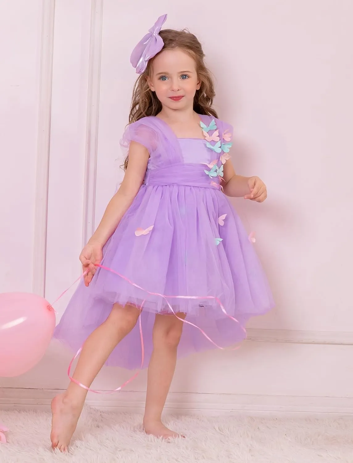 Flower Girl Dress Baby Girl Butterfly Tutu Dress Infant Toddler Sleeveless Tulle Birthday Dress Pageant Party Dresses