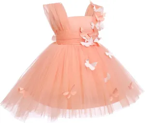 Flower Girl Dress Baby Girl Butterfly Tutu Dress Infant Toddler Sleeveless Tulle Birthday Dress Pageant Party Dresses