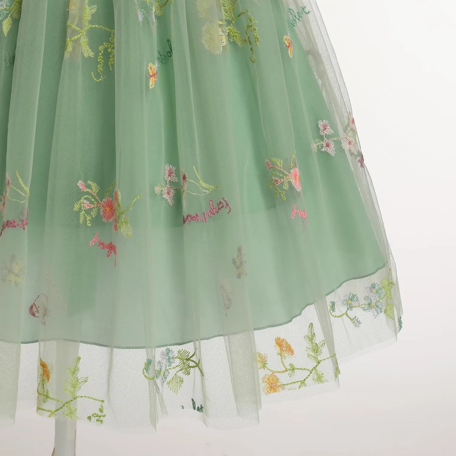 Flower Girl Dress Princess Sleeveless Floral Embroidered Kids Summer Wedding Pageant Birthday Tutu Tulle Dress
