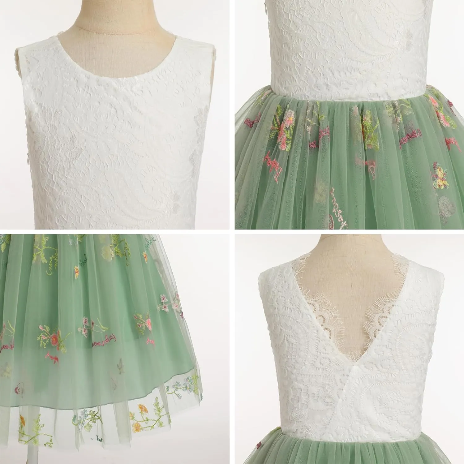 Flower Girl Dress Princess Sleeveless Floral Embroidered Kids Summer Wedding Pageant Birthday Tutu Tulle Dress
