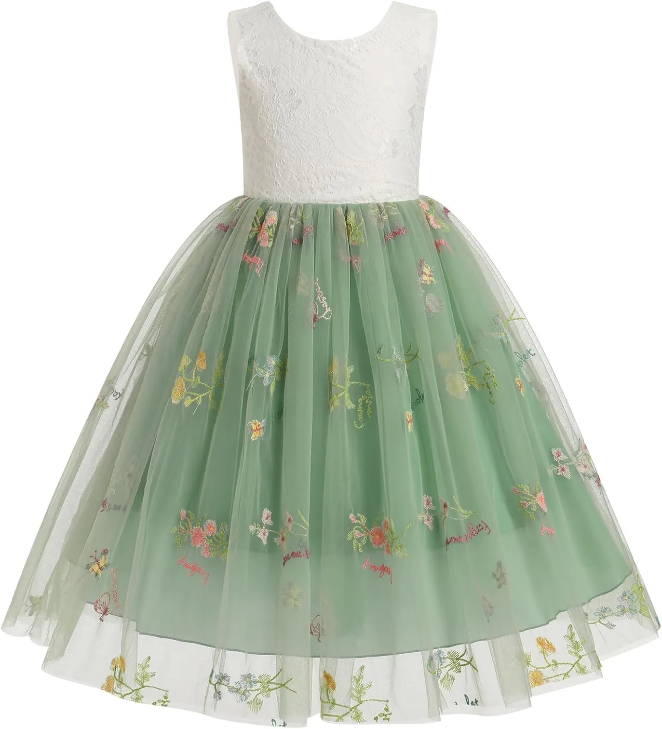 Flower Girl Dress Princess Sleeveless Floral Embroidered Kids Summer Wedding Pageant Birthday Tutu Tulle Dress