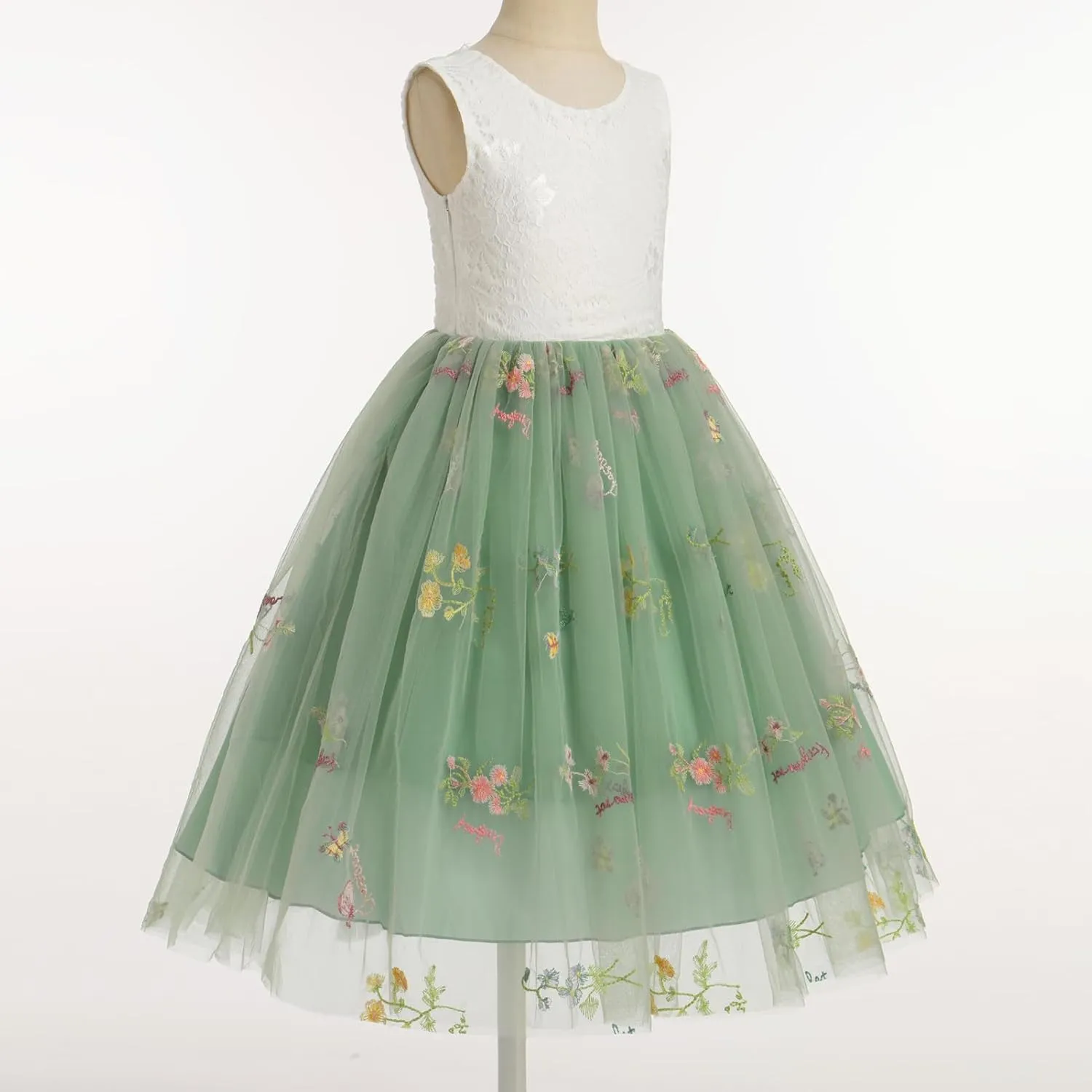 Flower Girl Dress Princess Sleeveless Floral Embroidered Kids Summer Wedding Pageant Birthday Tutu Tulle Dress