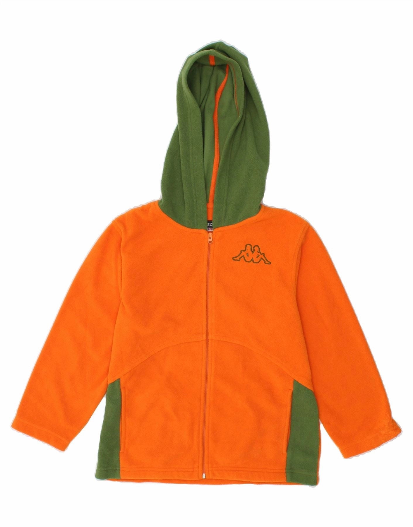 KAPPA Boys Hooded Fleece Jacket 7-8 Years Medium Orange Colourblock Reveal