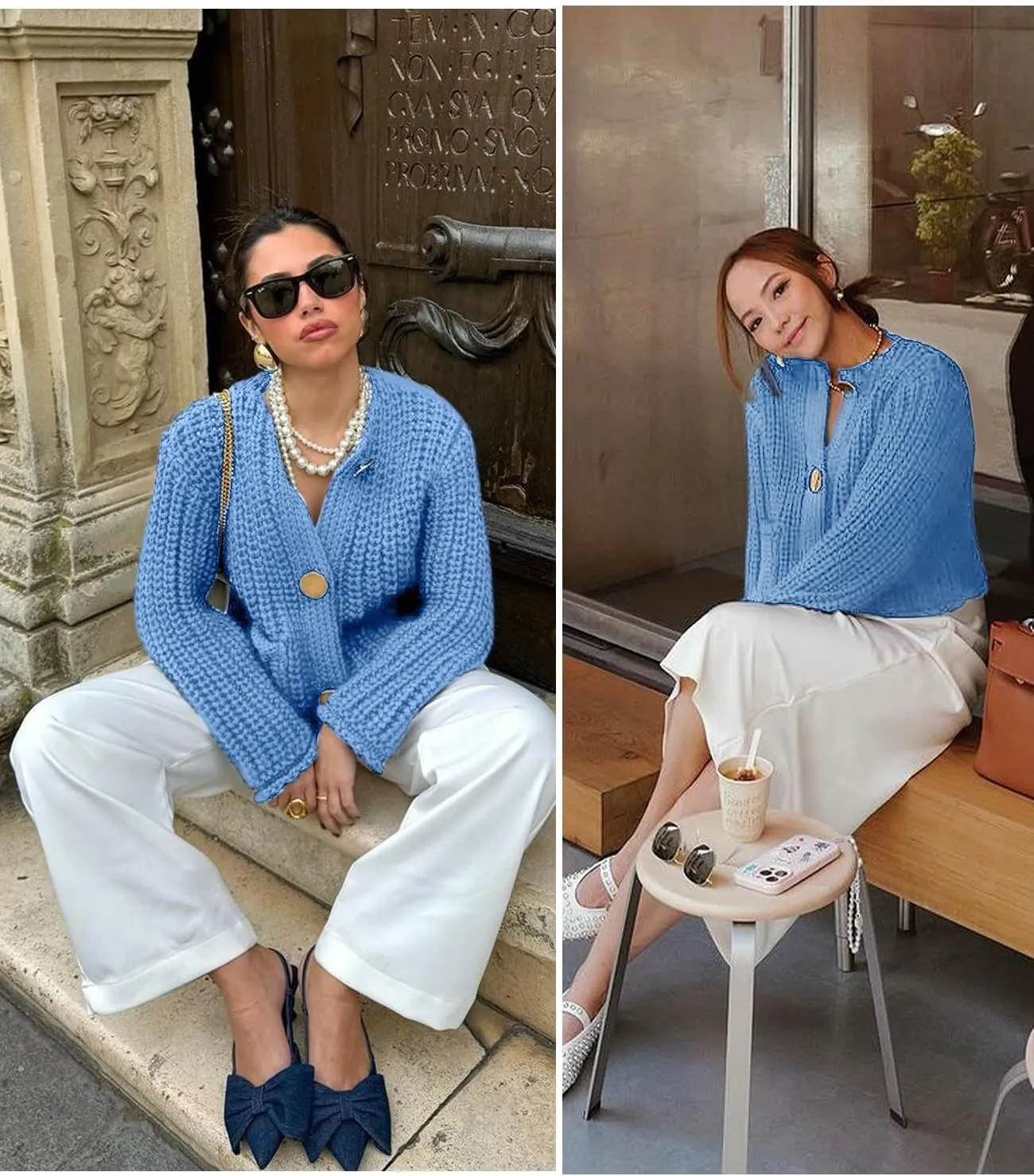 Flygo Cropped Cardigan Sweaters for Women Long Sleeve Cable Knit Cardigan Open Front Chunky Cardigan Sweaters with Pockets