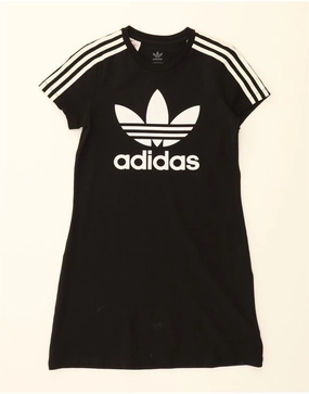 Easy Texture ADIDAS Girls Graphic T-Shirt Dress 11-12 Years Black Cotton