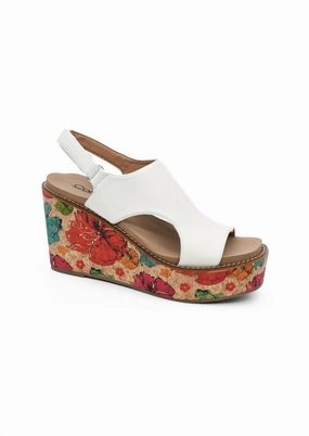 Fashion Scene City Cool Women's Freddie Wedge Sandals In White Opulent Garden