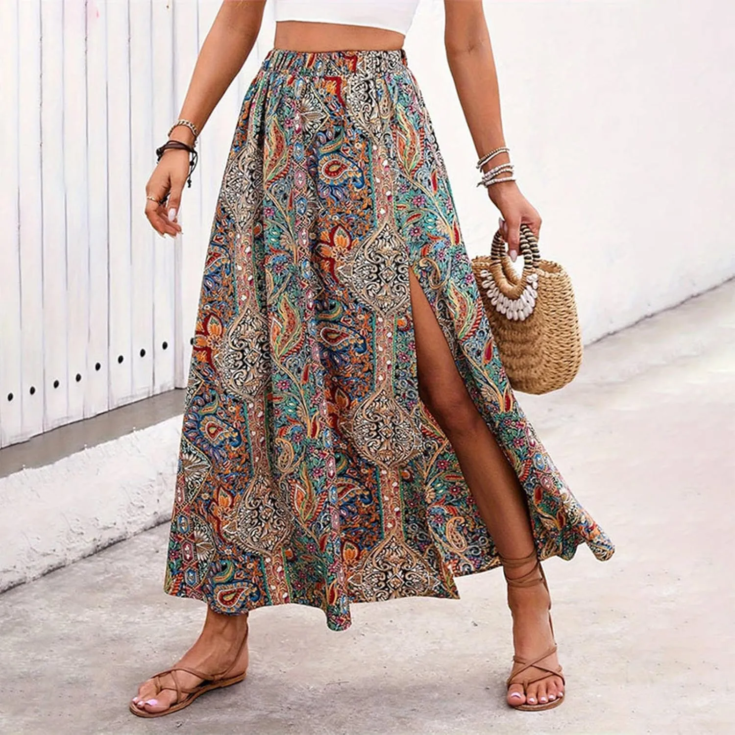 for Women Maxi Long Midi Knee Length Loose Fit High Cut Slit Basic Skorts Women 2025 Trendy
